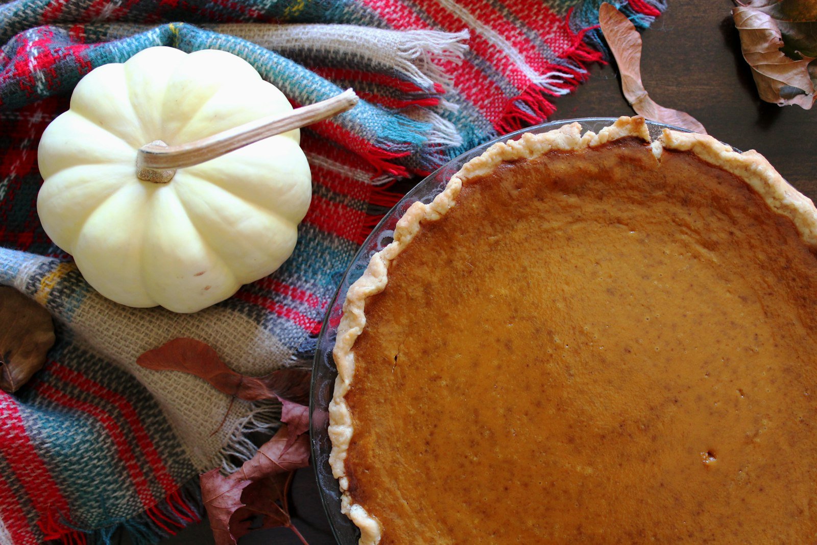 A pumpkin pie sitting on a table